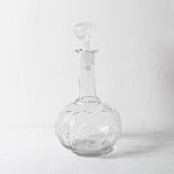 Vintage Glass Decanter: Roses Patterned Wine Carafe, Empoli Italy 1950s
