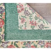 Turkish  Oushak vintage hand-knotted floral green rugs bordered 176x205