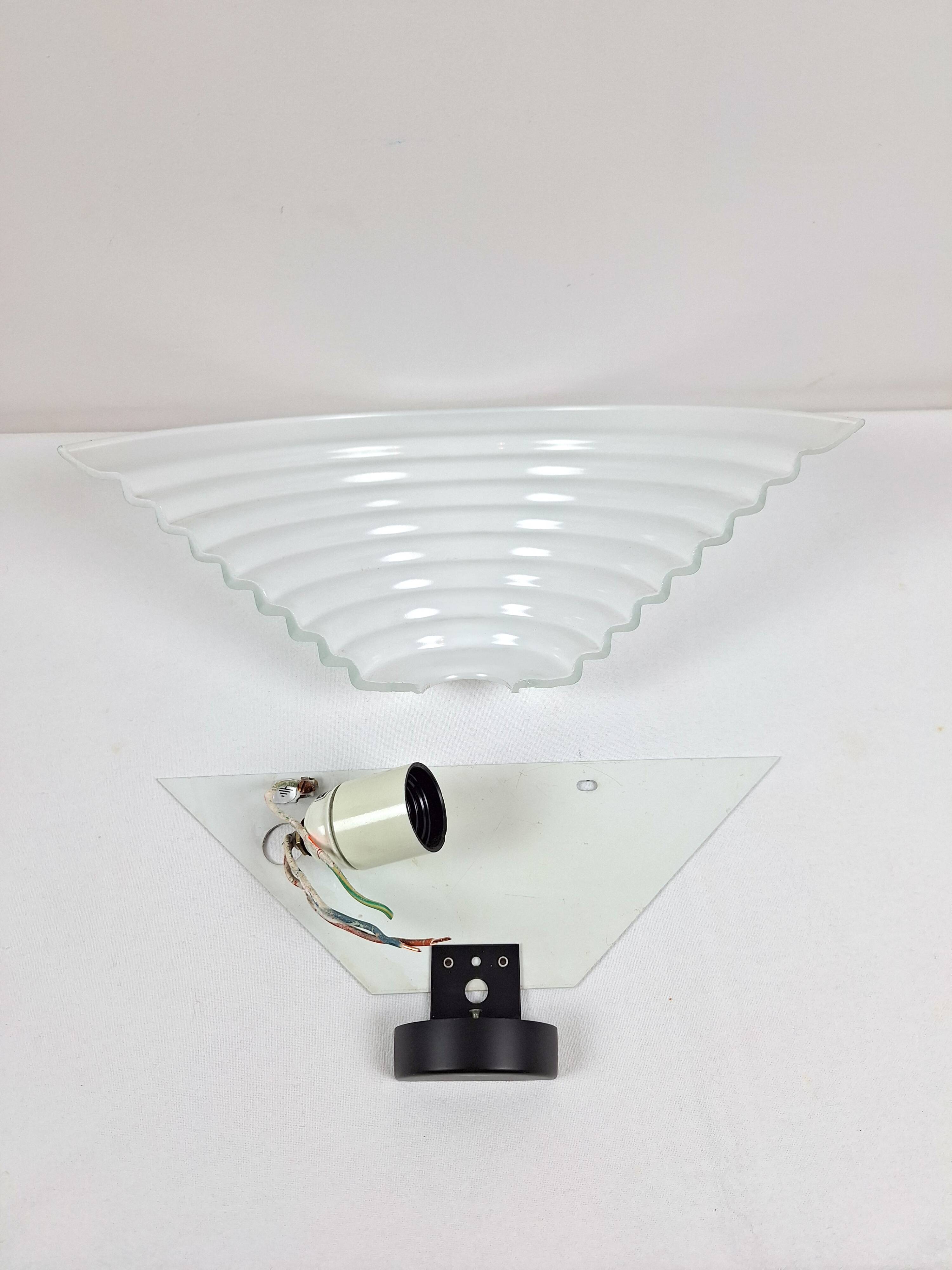 Vintage chunky art deco wavy glass wall light 1980s