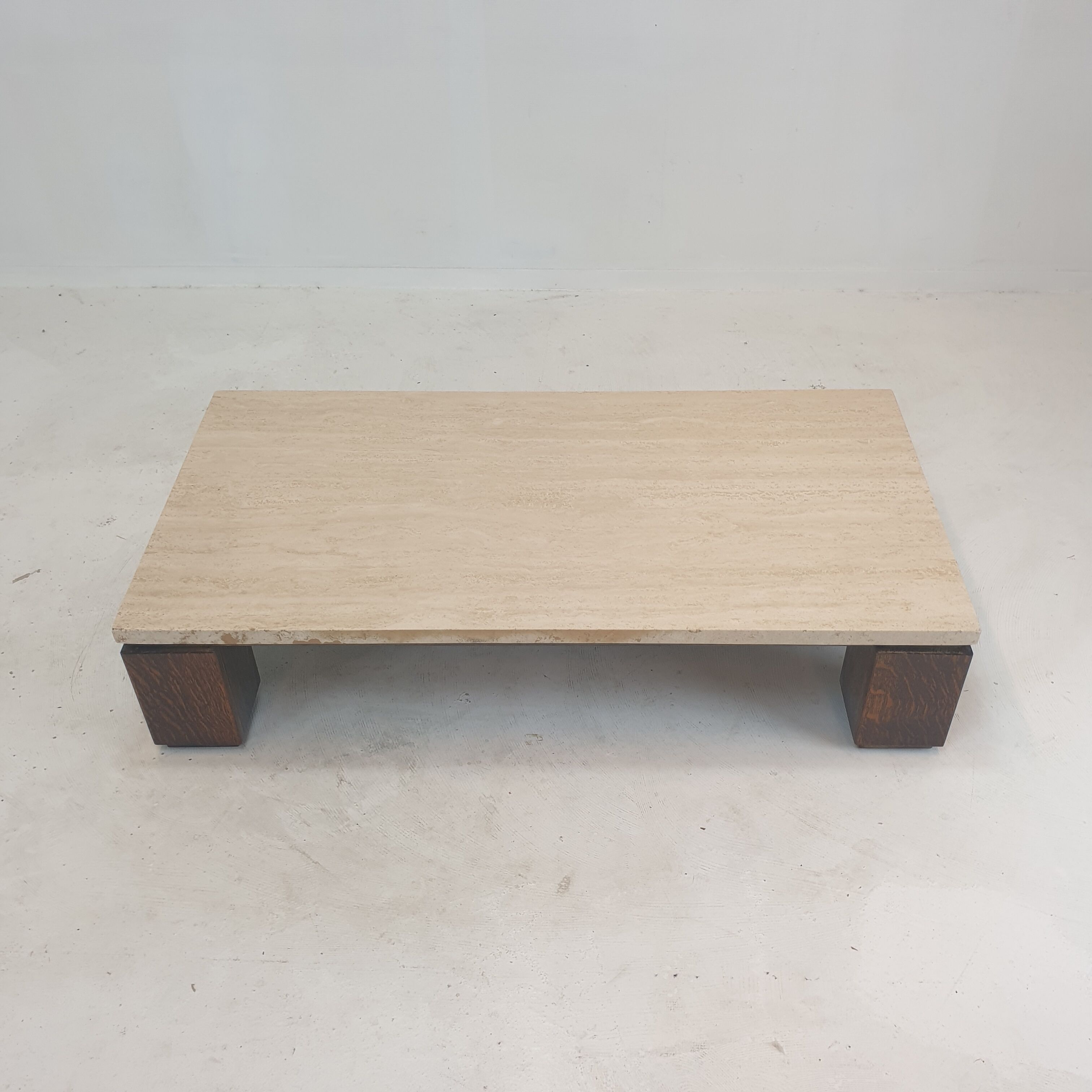 Travertine coffee table with wenge, 1970s