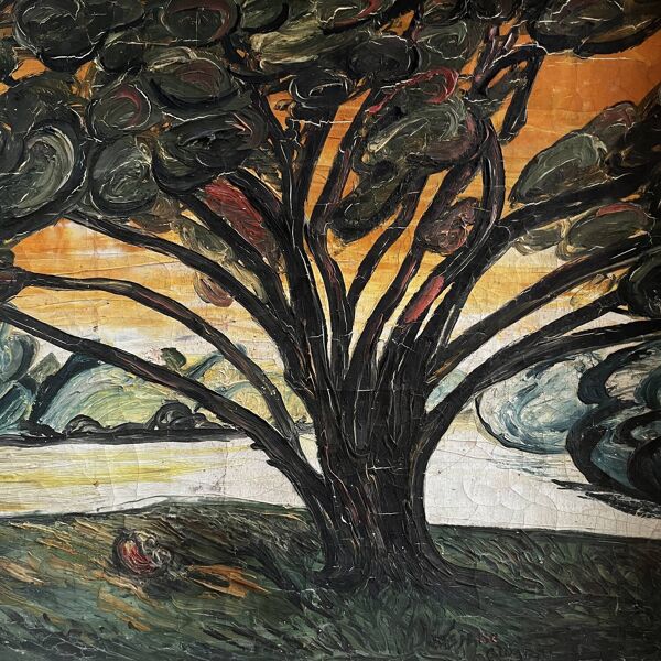 Tableau milieu XXème ''Arbre au couchant