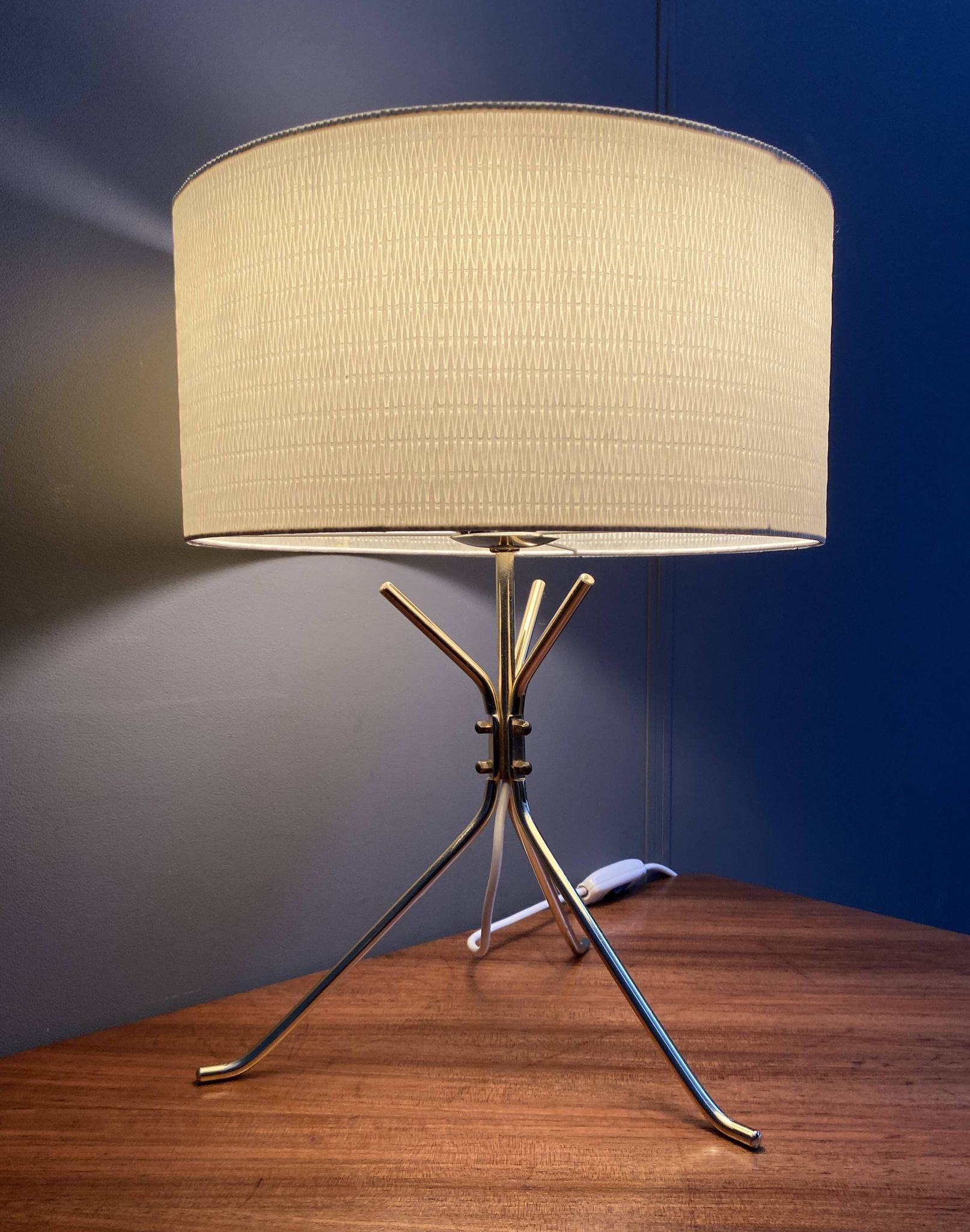 Brass lable lamp with round shade 1960s
