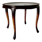 Table basse Art Déco française des années 1930, en bois de hêtre et verre, design courbé.