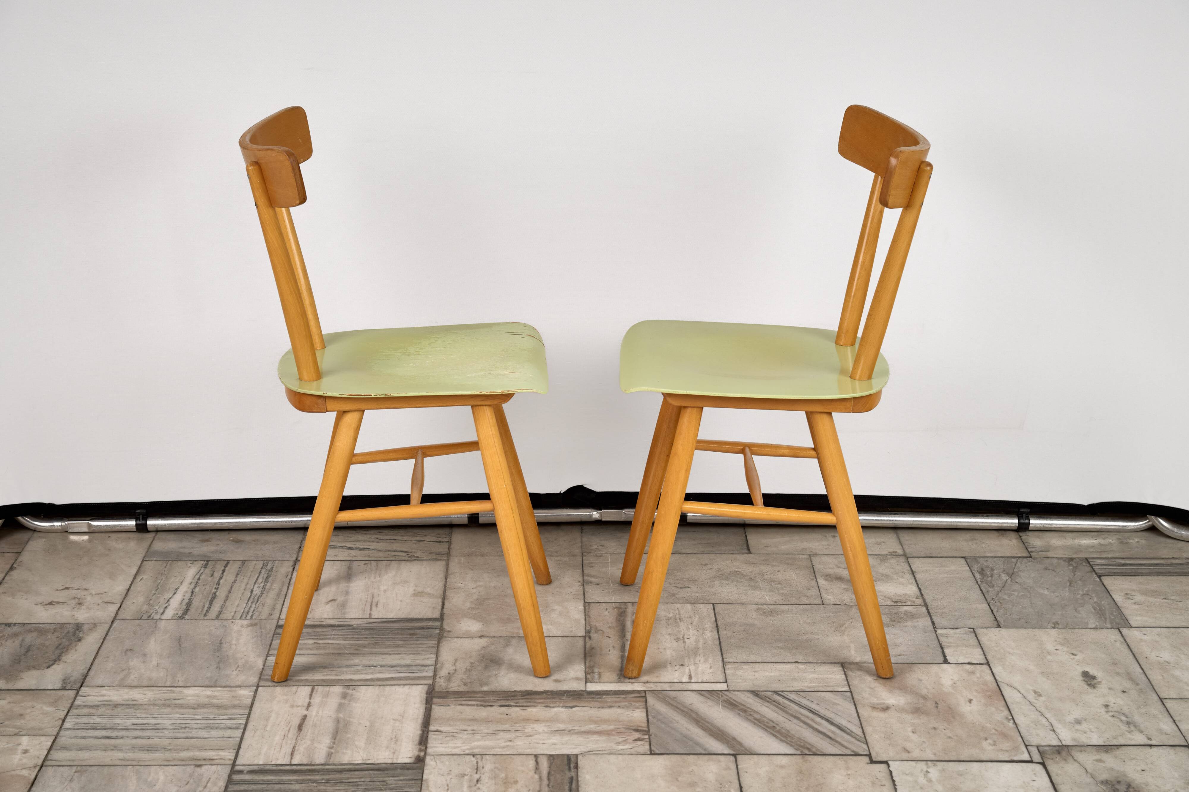 Set of 2 Beech Chairs, 1960s, Czechoslovakia