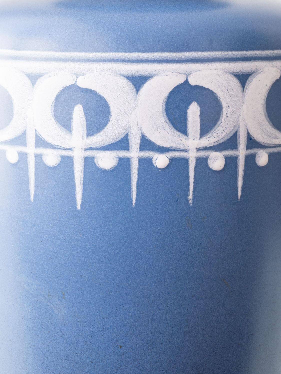 Dutch blue and white ceramic table lamp, 1977, with a new Liberty London shade.