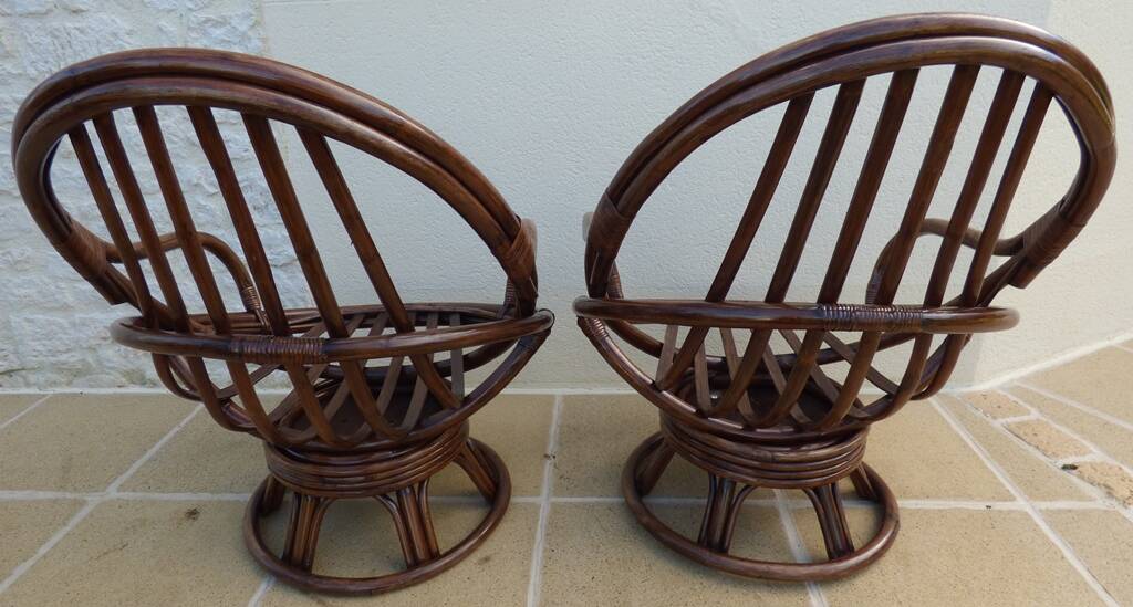2 chic rattan armchairs in a completely restored style without cushions - Excelle