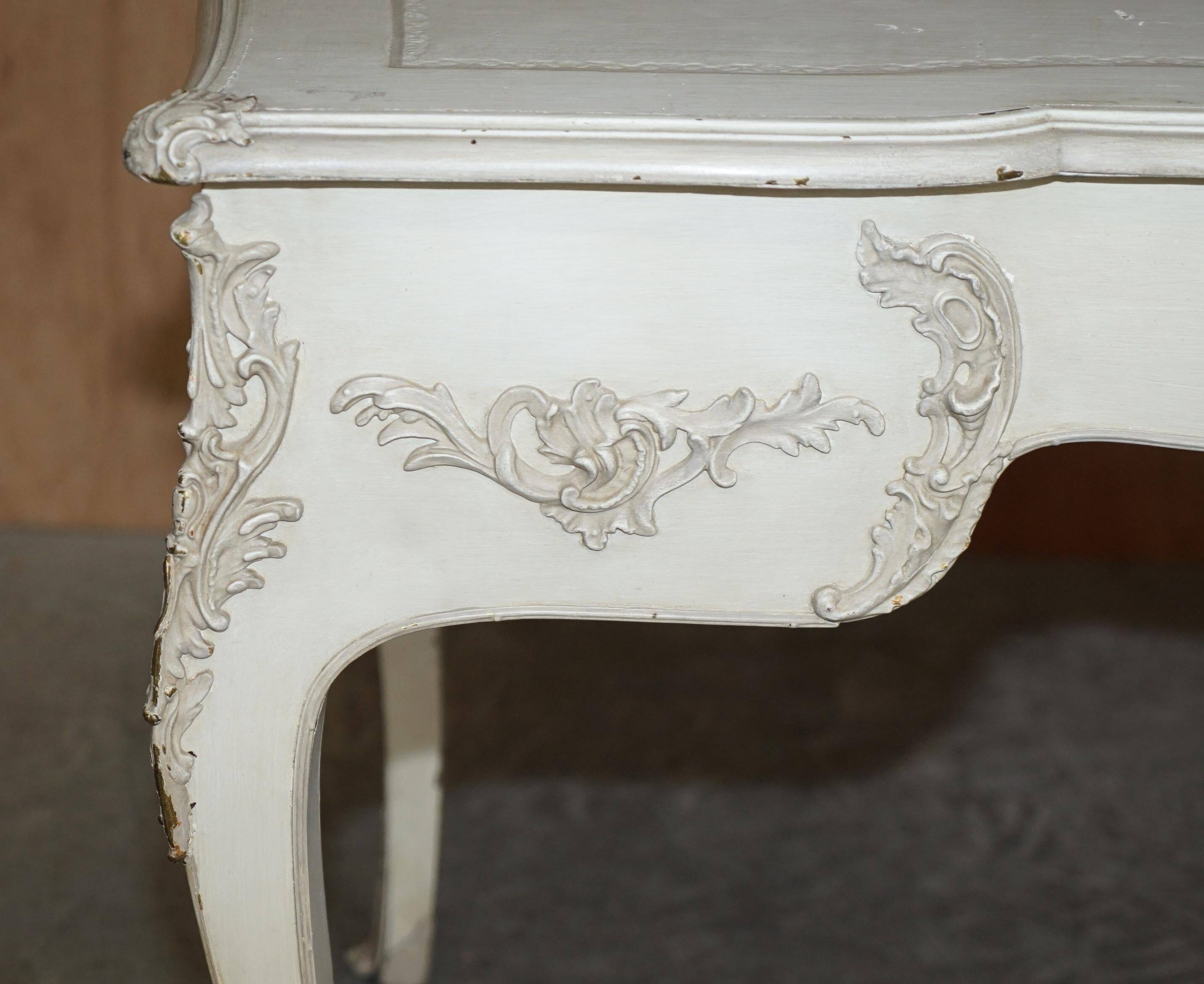 Antique Louis XV style flat desk painted with stool.
