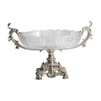 Cup on foot flat servant in white glass and metal foot