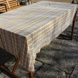 Beige vintage checkered rectangular tablecloth