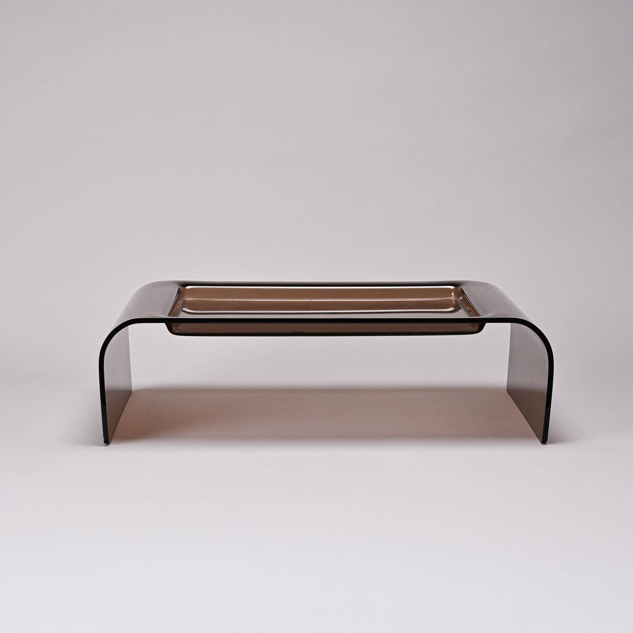 Smoked plexiglass bed tray, circa 1970