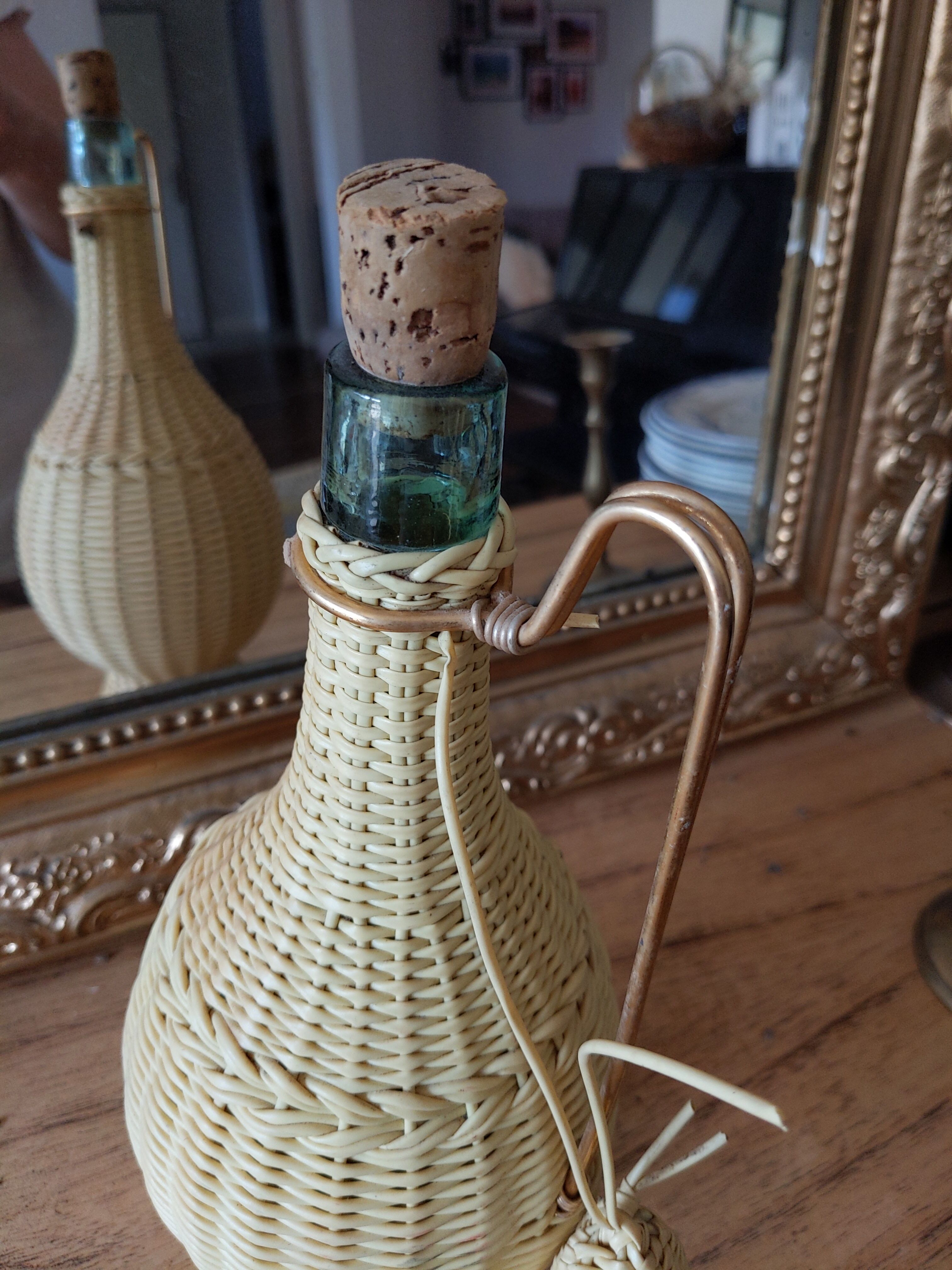Old brass scoubidou decanter