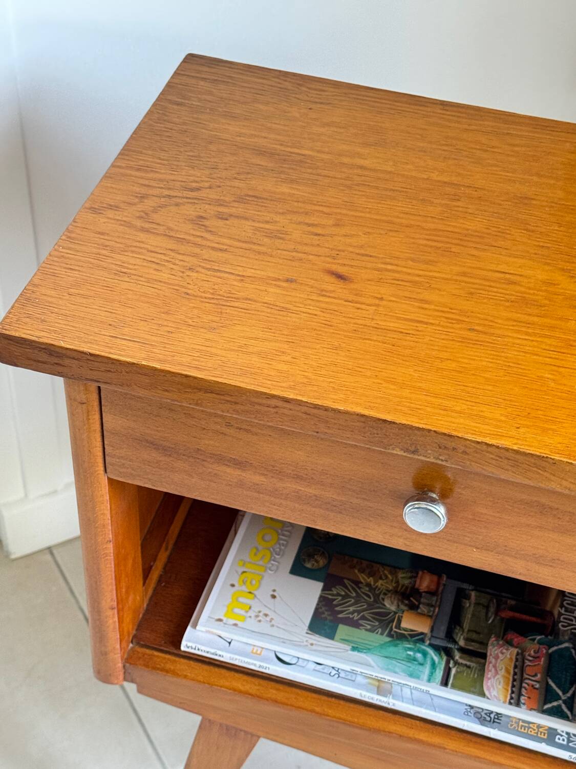 Vintage compass leg bedside table
