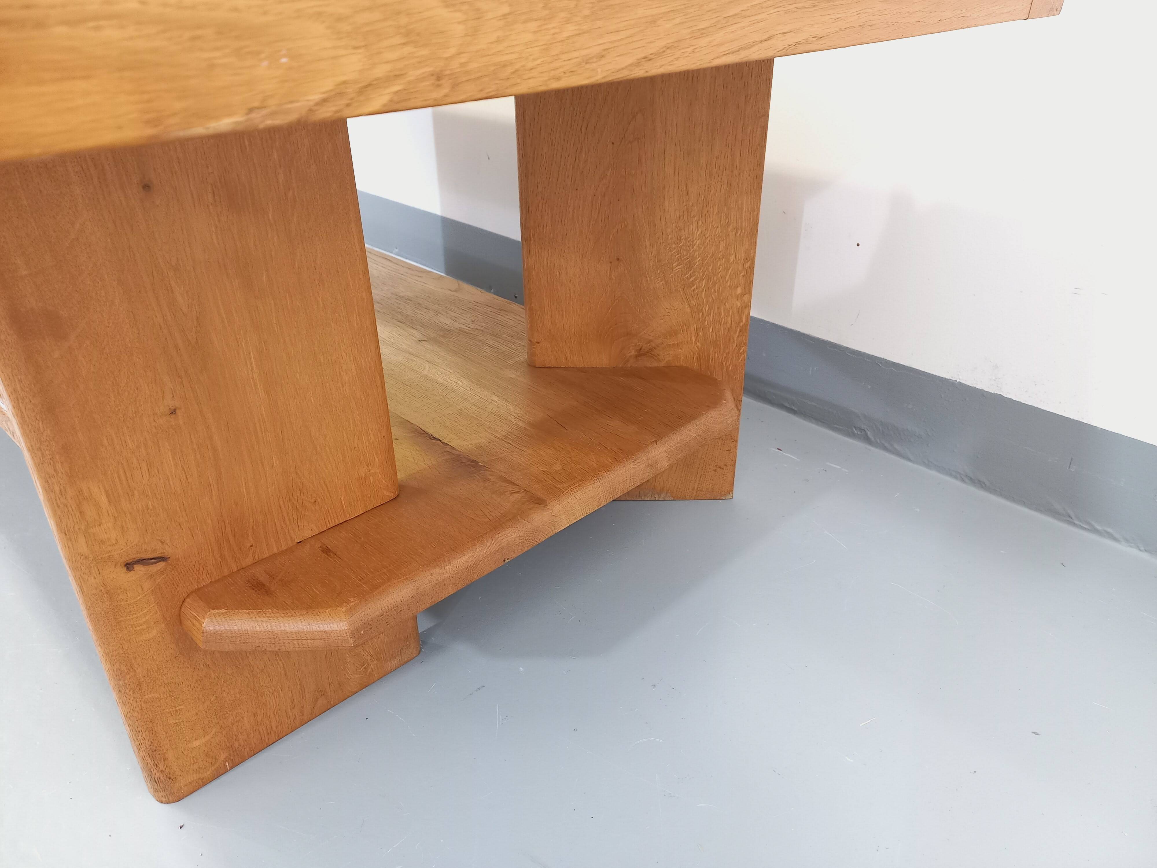 Vintage solid oak coffee table from the 70s 80s Perriand Regain Chapo style