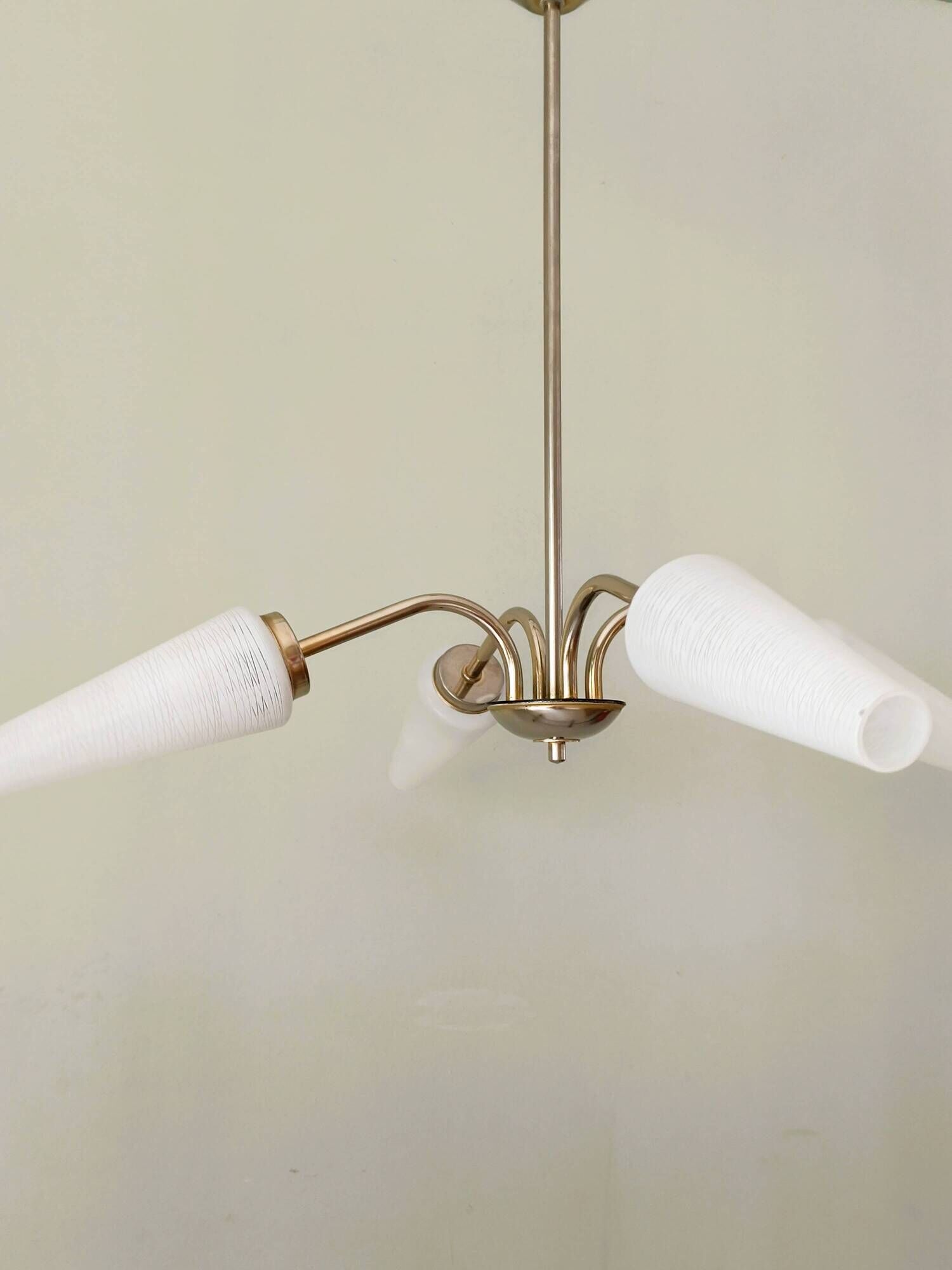 Brass chandelier with conical lampshades from the 1970s