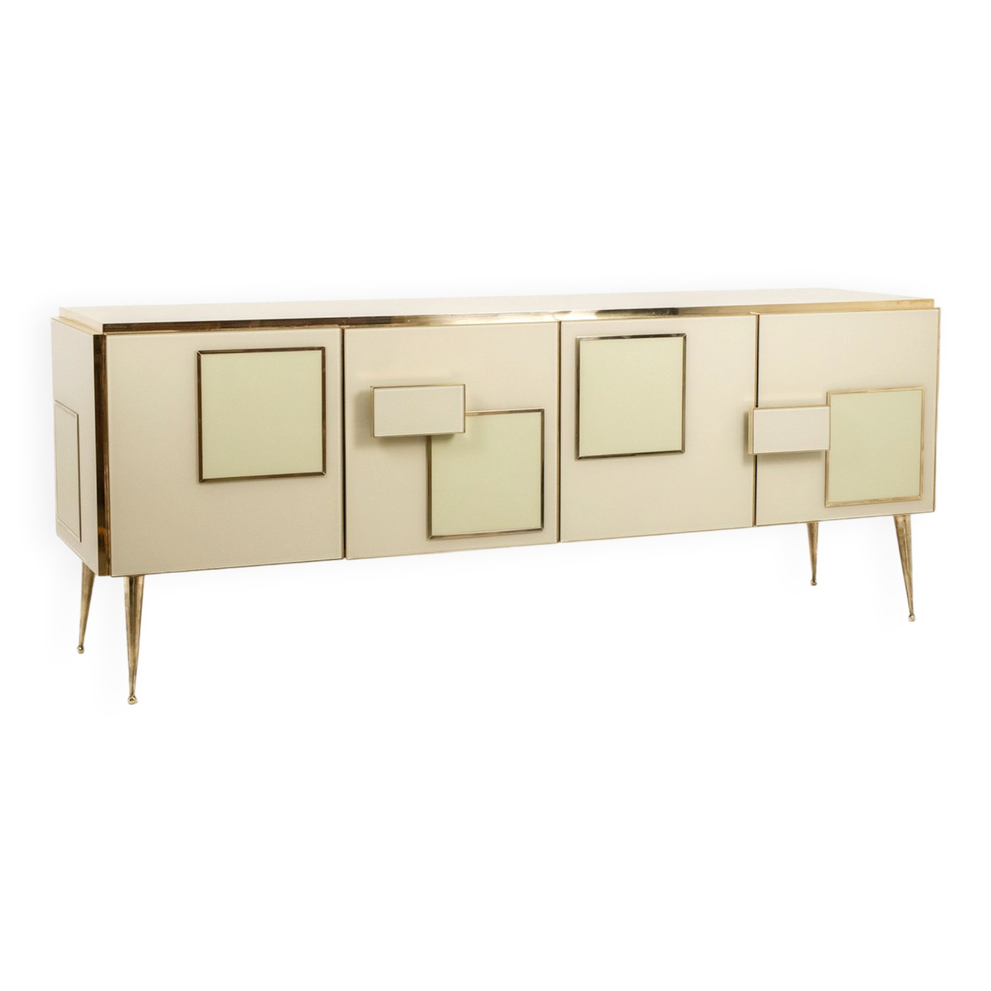 Cream opaline glass and gilded bronze enfilade. Contemporary.
