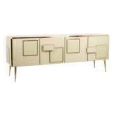 Cream opaline glass and gilded bronze enfilade. Contemporary.