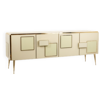 Cream opaline glass and gilded bronze enfilade. Contemporary.