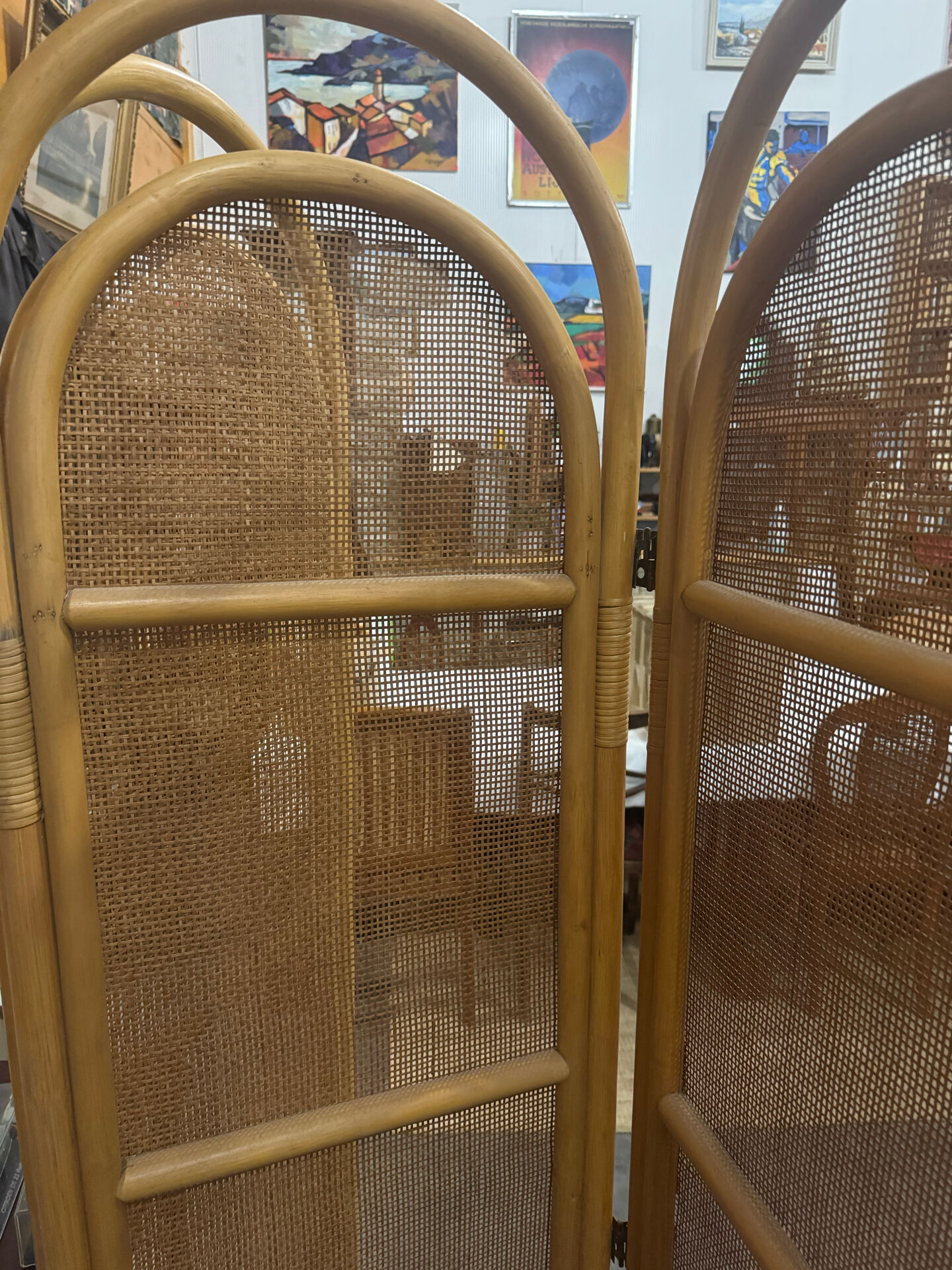 Sculptural Screen in Three Parts in Rattan and Wicker, 1970s