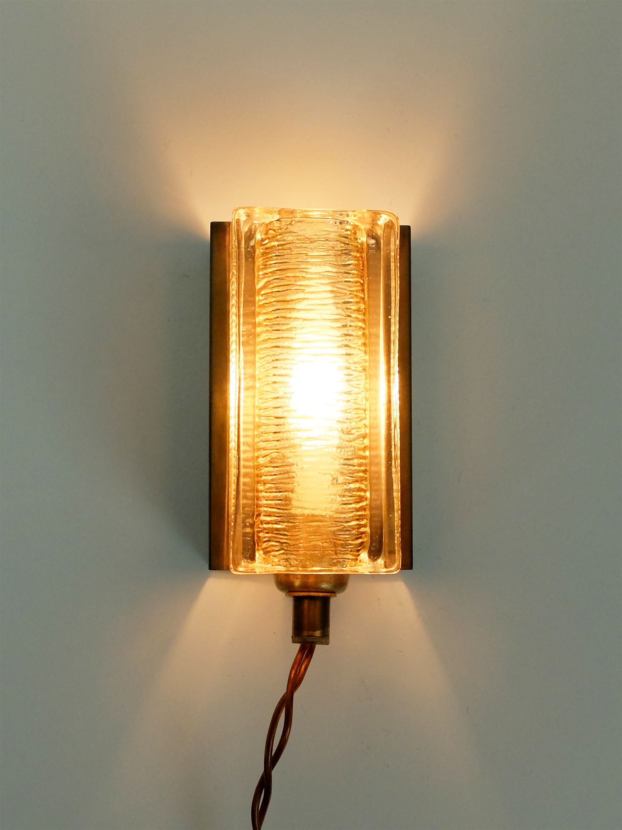 Danish vintage Atlantic model wall lamp, brass and glass, Vitrika 1960s