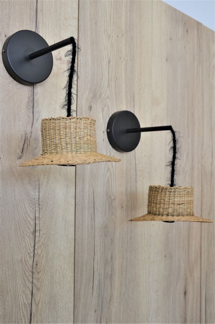Pair of wall lamps mini straw hat