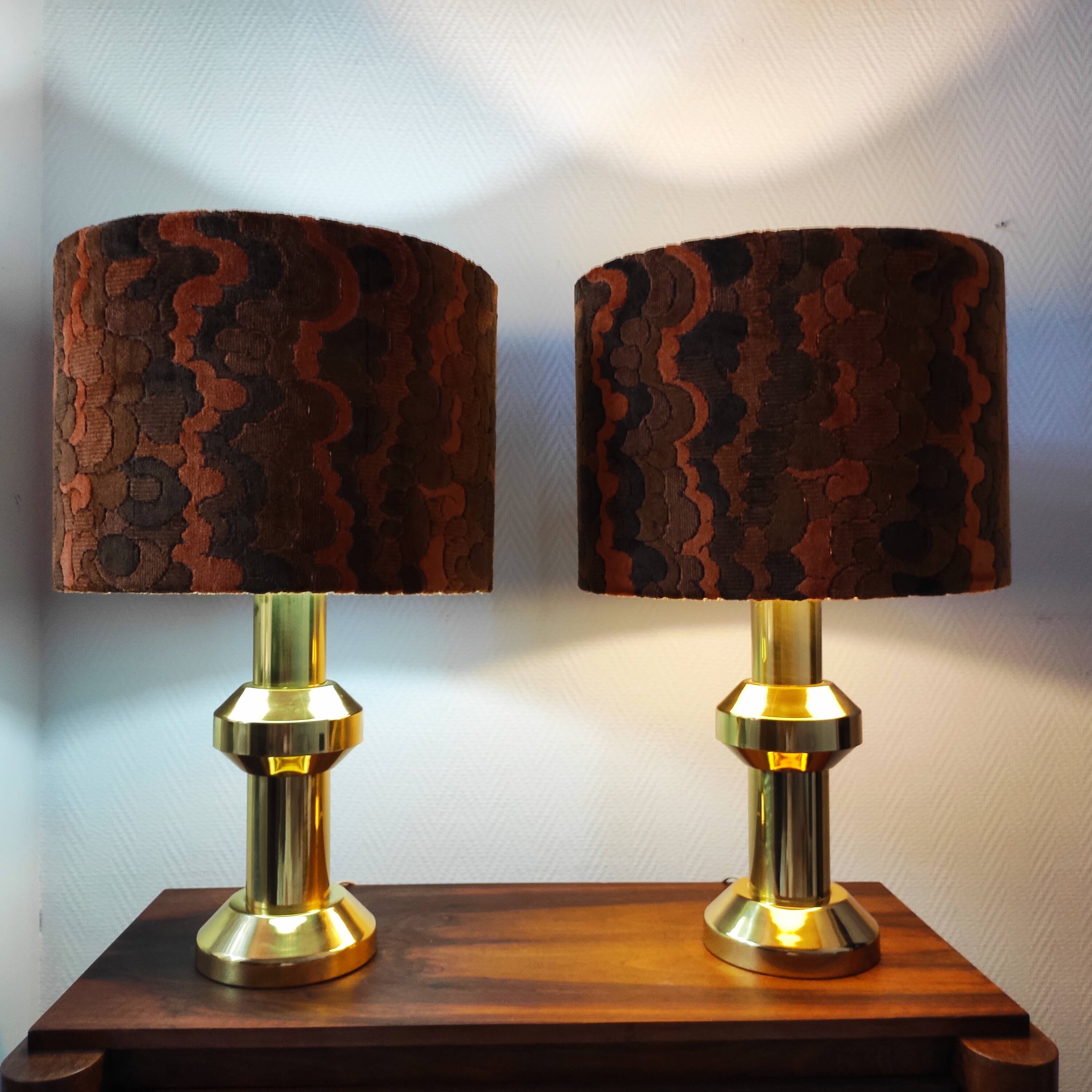 Pair of large vintage 1970s brass living room lamps