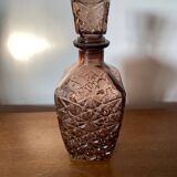 Carafe a whisky liqueur ancienne + bouchon en verre moulé brun vintage