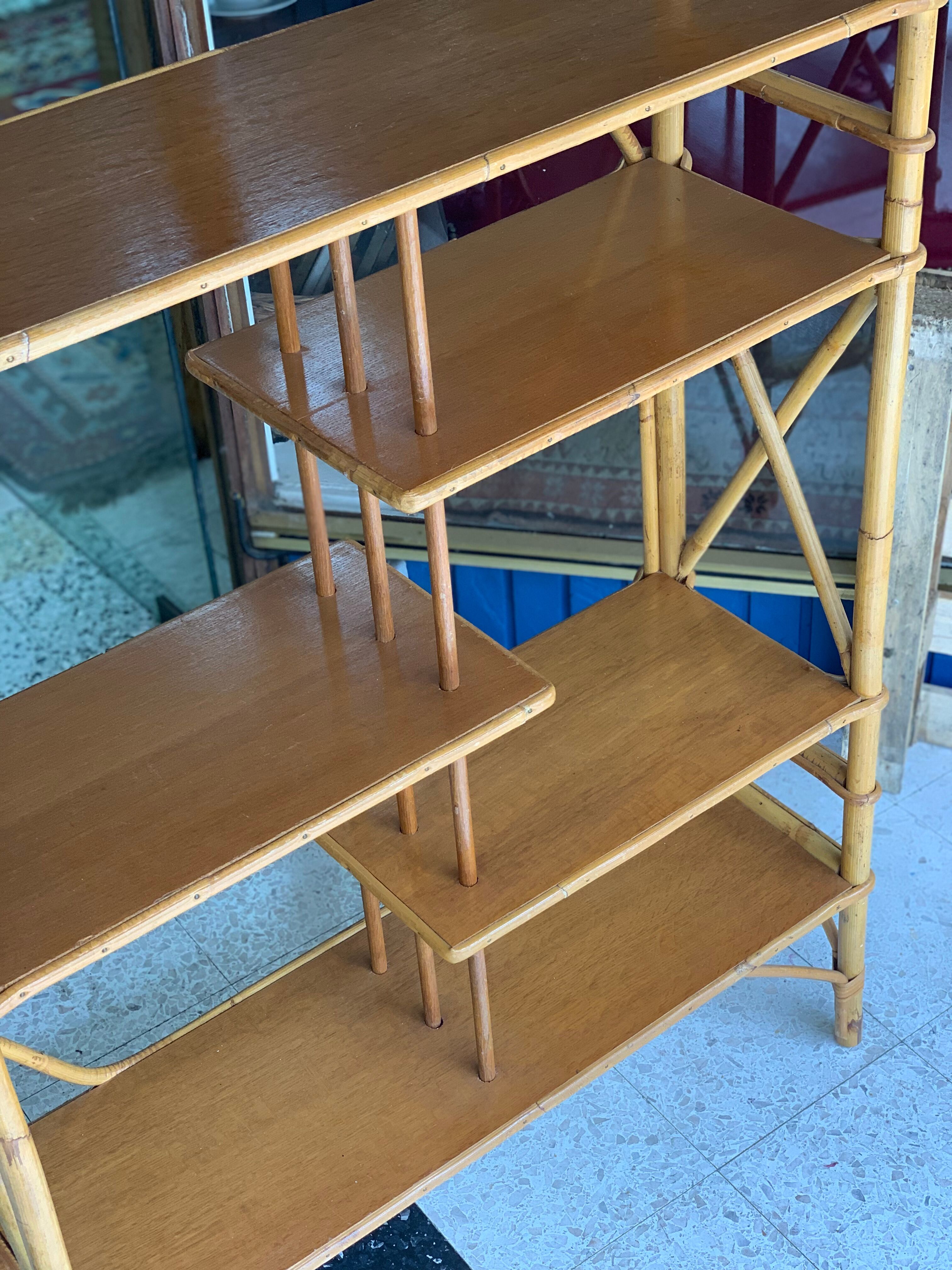 Large rattan standing shelf old