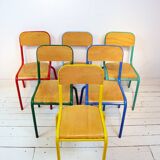 Series of 6 chairs in colored metal