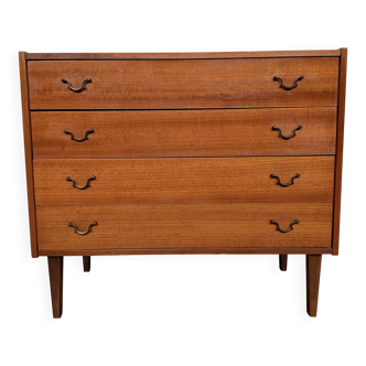 Superb vintage teak chest of drawers – Elegant design & black metal handles