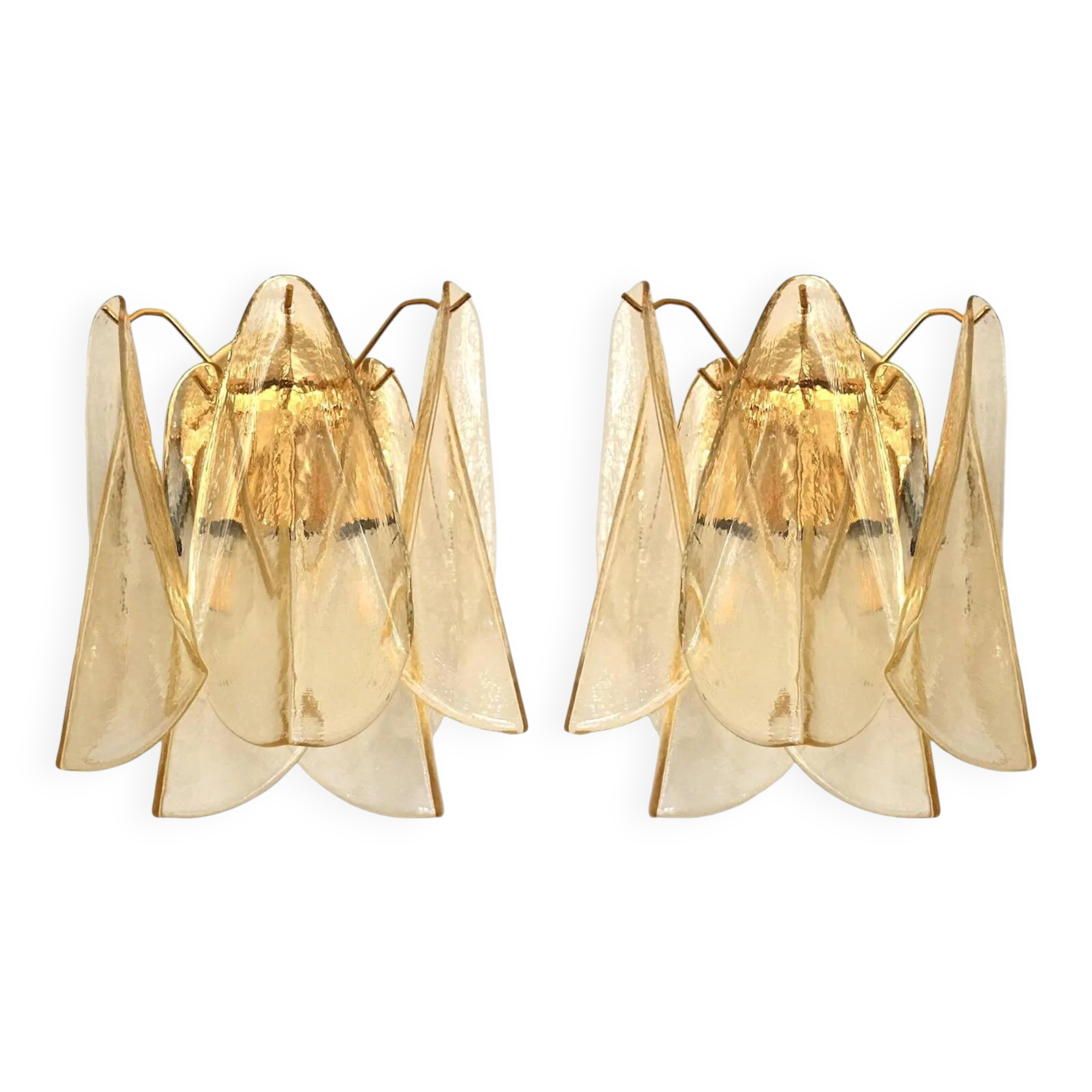 Pair of Amber “Rondini” Murano Glass Gold Wall Sconces — Mazzega Style