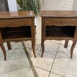 Pair of oak bedside tables with drawer and niche from the 1950s.