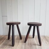 Set of 2 wooden tripod stools