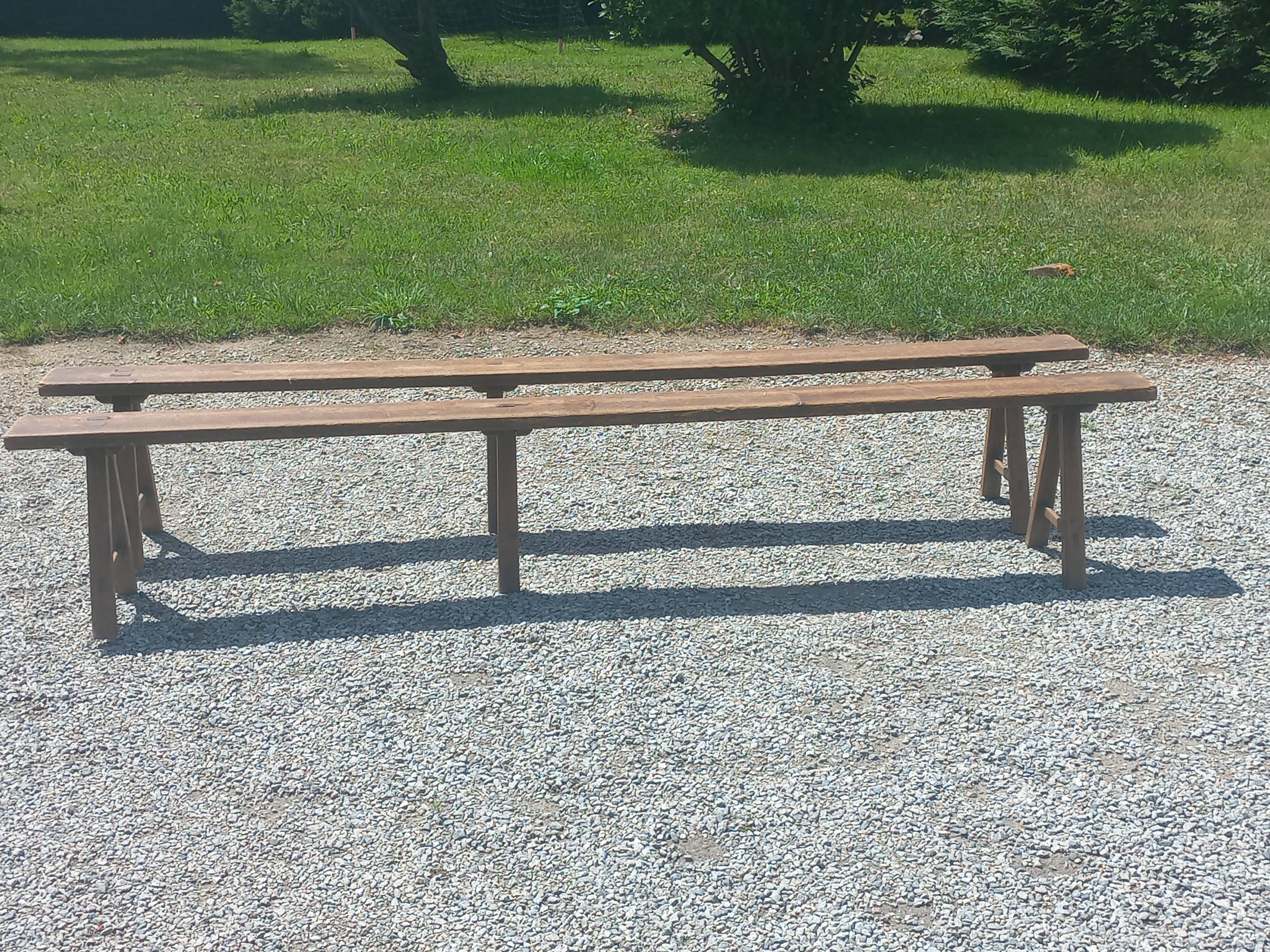 Pair of nineteenth century farmhouse table benches 251cm