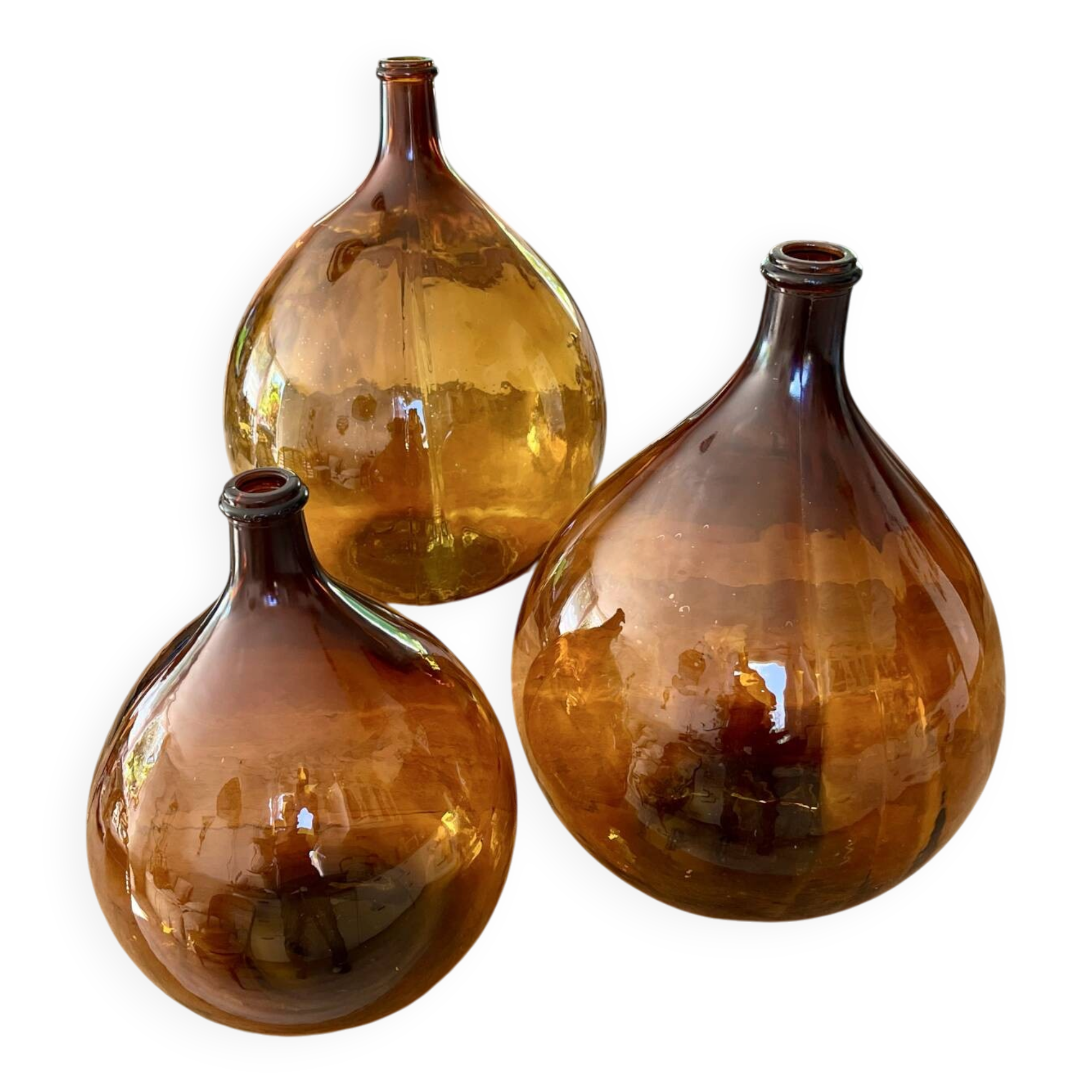 Lot de 3 dame-jeanne ambrées