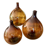 Set of 3 amber demijohns
