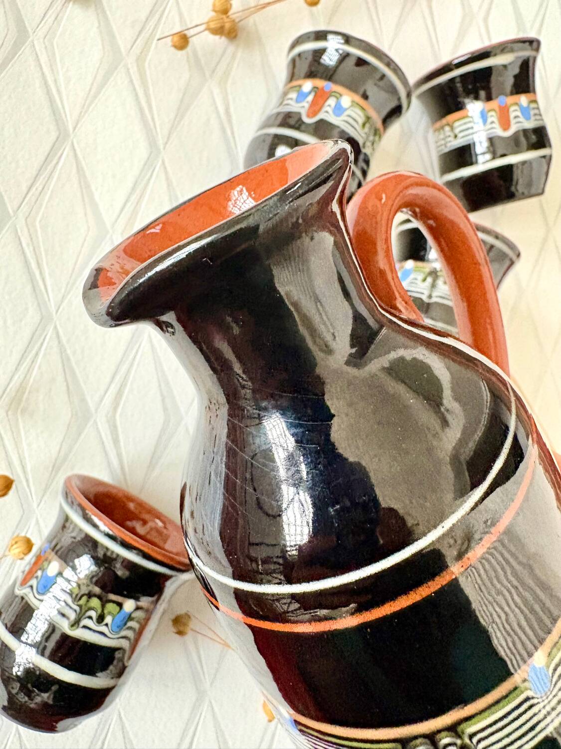 Vintage ceramic liqueur service, Slavic Balkans.