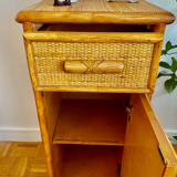 Vintage bedside table, bamboo rattan, late 1970