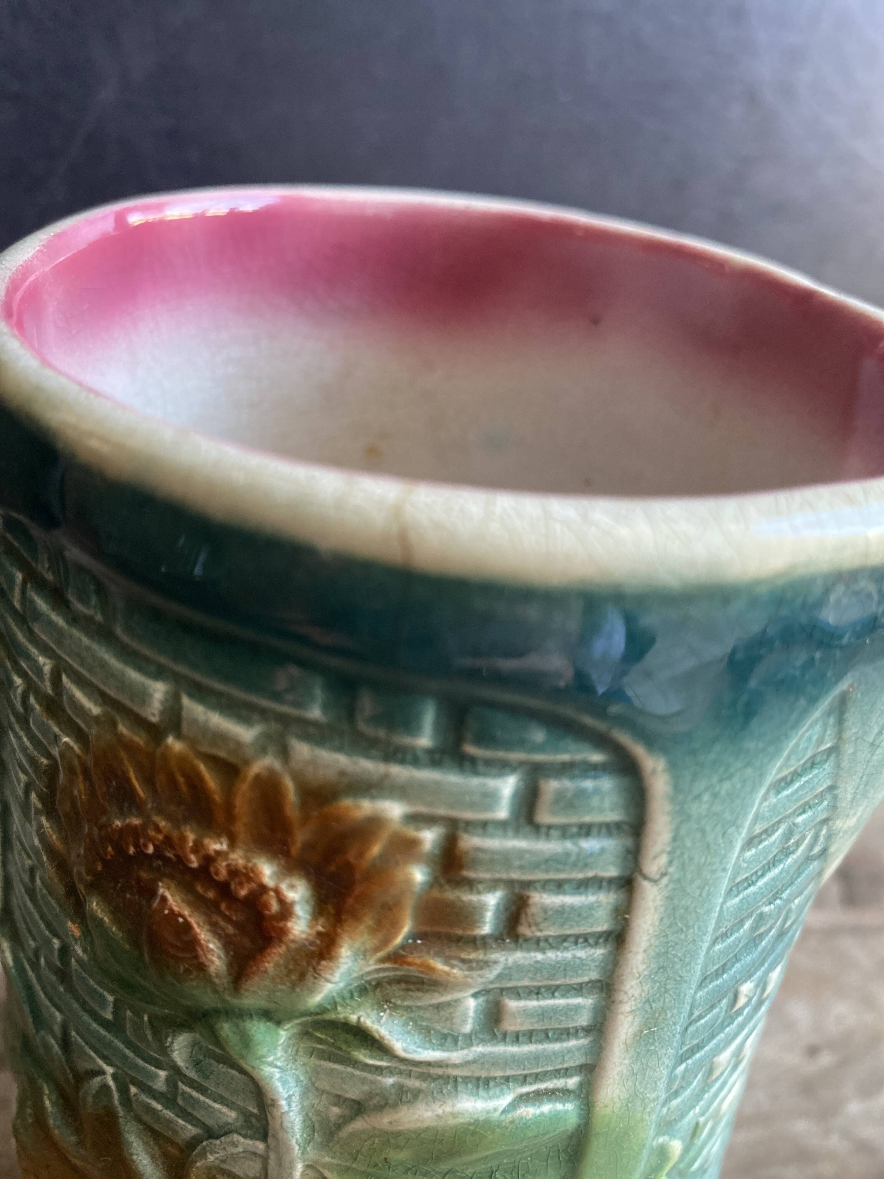 Vintage barbotine pitcher Onnaing Marguerite Sunflowers