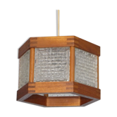 Scandinavian hanging lamp in teak and glass 1960