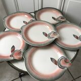 set of 6 fish plates in slip Digoin Sarreguemines 50s