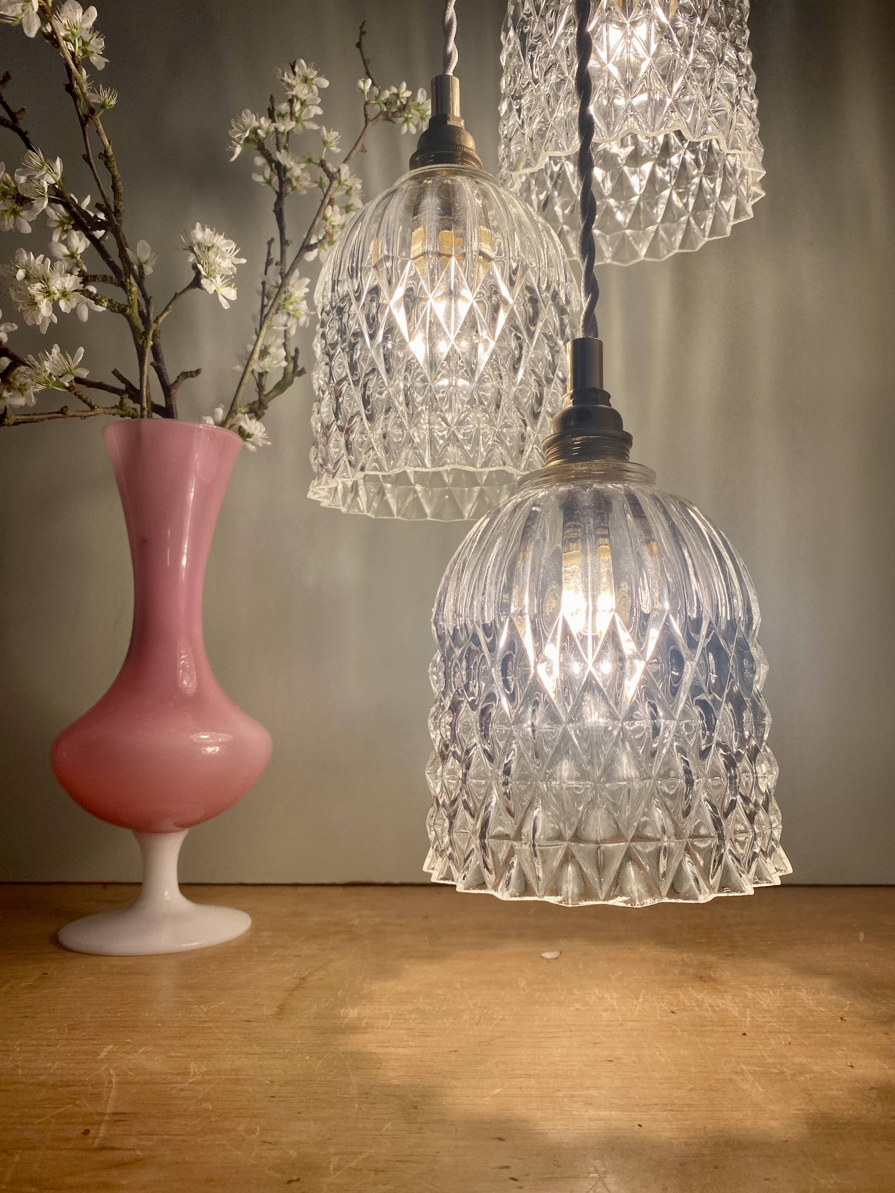 Vintage glass triple globe waterfall pendant light