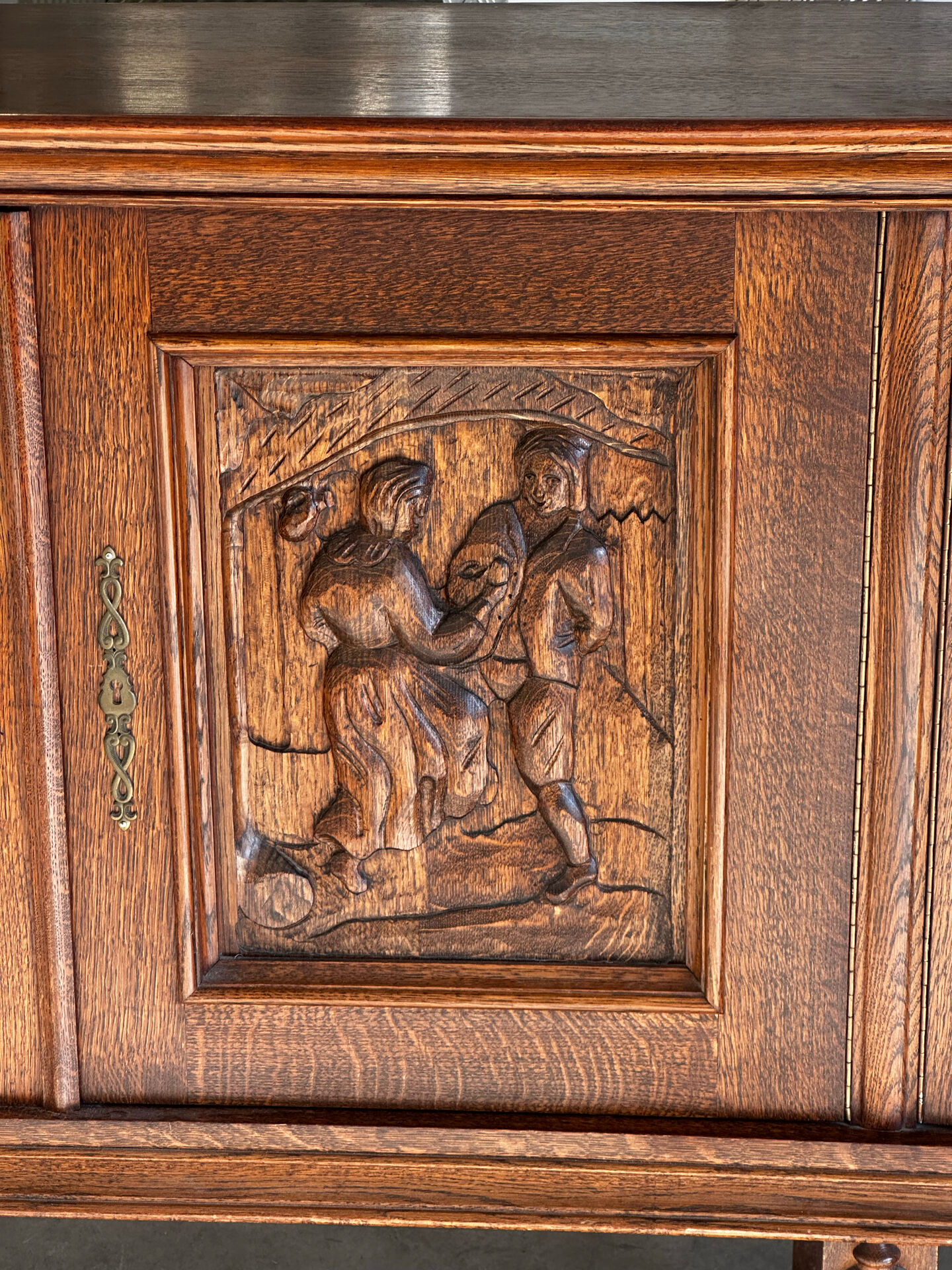 Large carved oak buffet in neo-Renaissance style, mid-20th century.