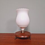 Scandinavian tripod lamp in white opaline and teak, 1960s