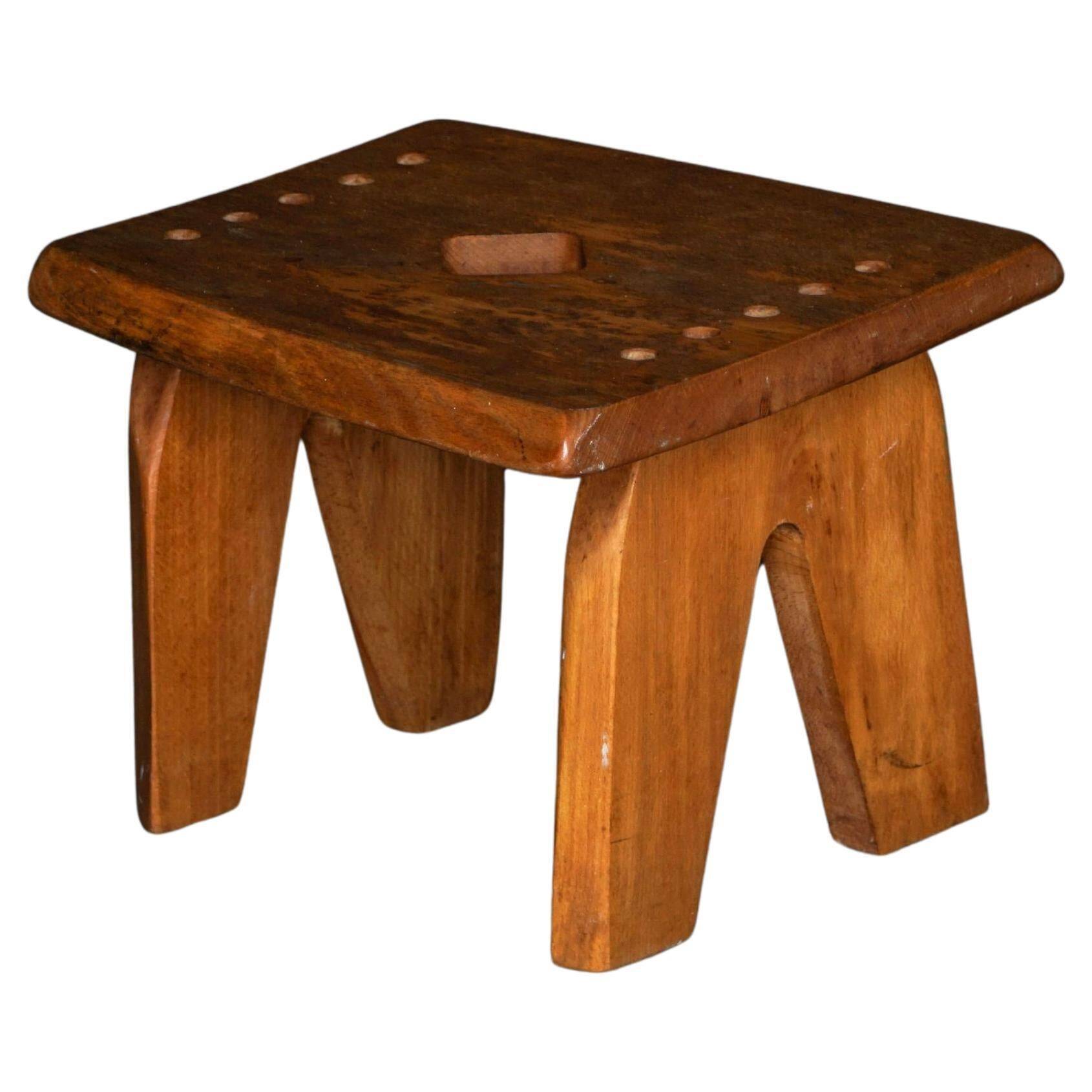 Modern Danish Wabi Sabi Stool in Solid Elm, Scandinavia, 1960s