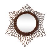 Miroir soleil en rotin vintage 56x56cm