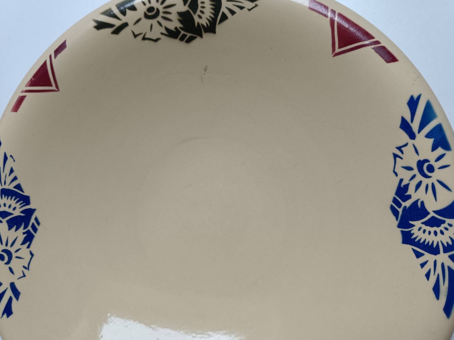 Compotier bas Badonviller art déco beige à fleurs