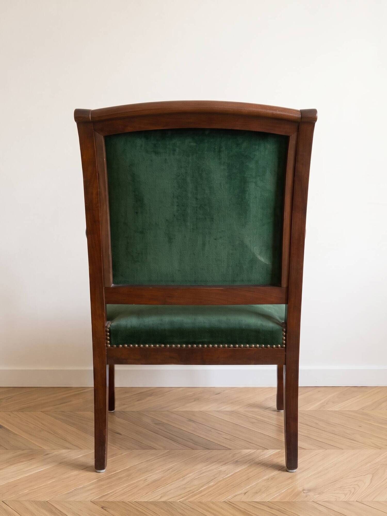 Pair of Empire armchairs in wood and green velvet