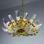 Sun-shaped chandelier by Oscar Torlasco for StilKronen, cut Murano glass, Italy 1970s
