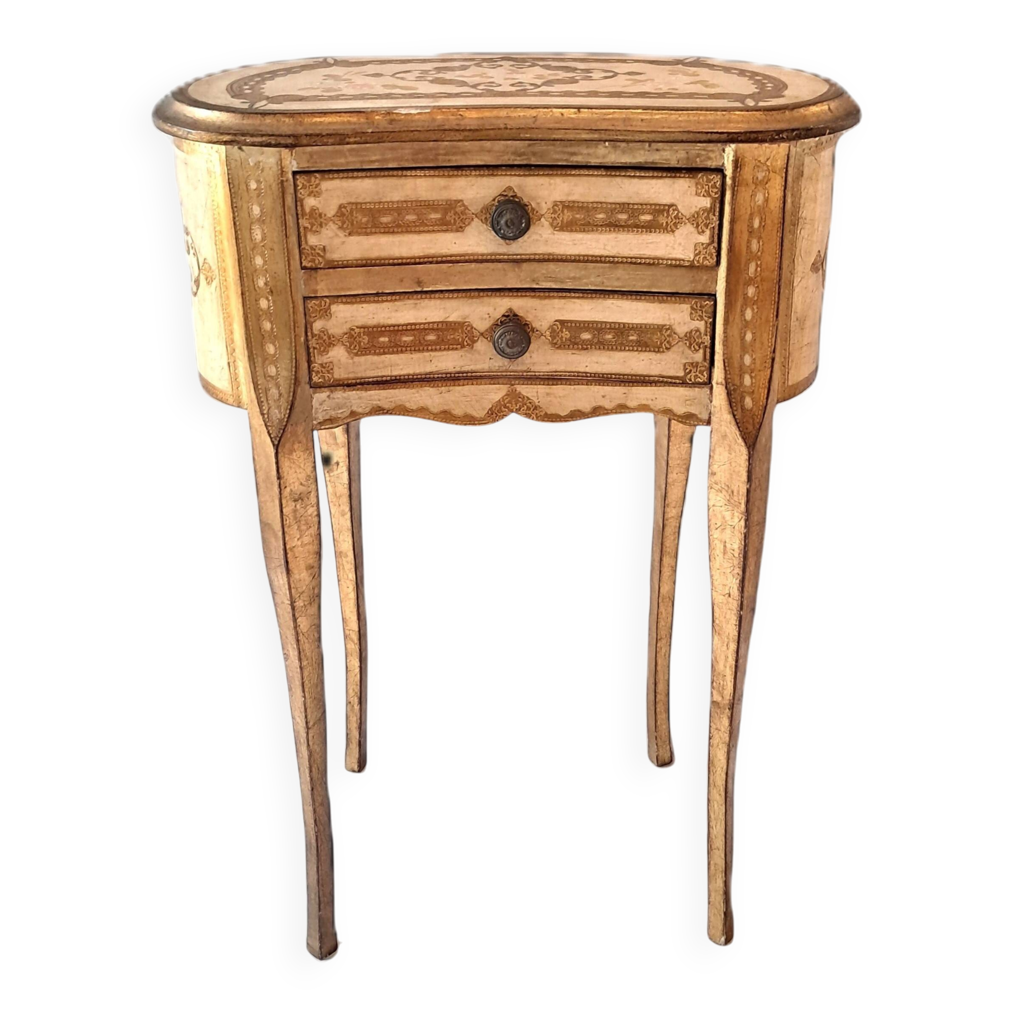 Small kidney side table with drawers in gilded wood, florentine style