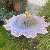 Vintage flower pendant lamp in pink glass